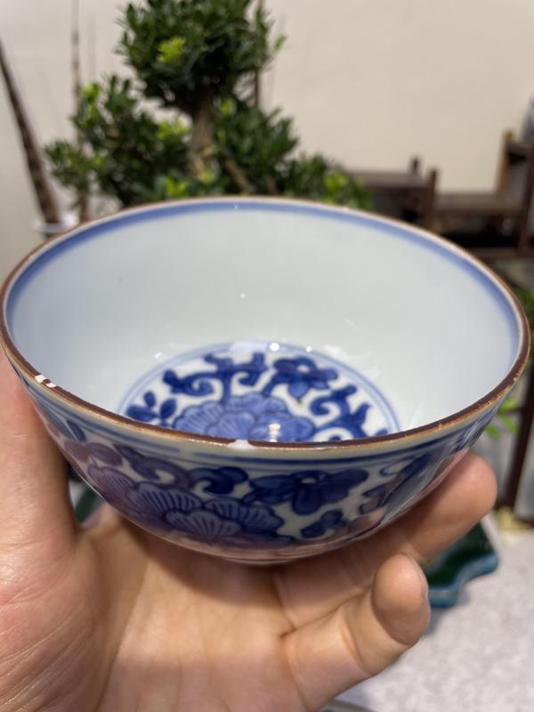 古玩陶瓷康熙頂級纏枝連青花碗拍賣,當前價格3980元
