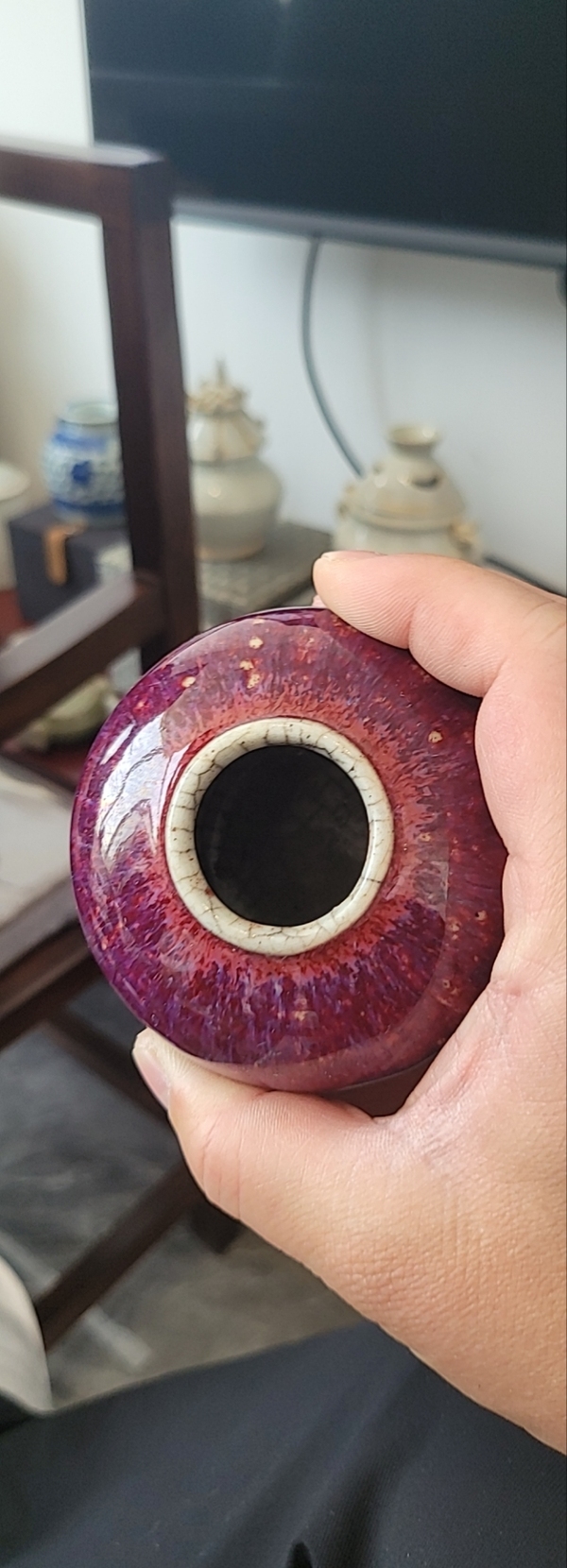古玩陶瓷清乾隆紅釉窯變釉罐拍賣,當前價格18500元