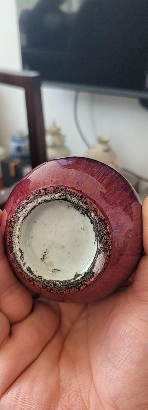 古玩陶瓷清乾隆紅釉窯變釉罐拍賣,當前價格18500元