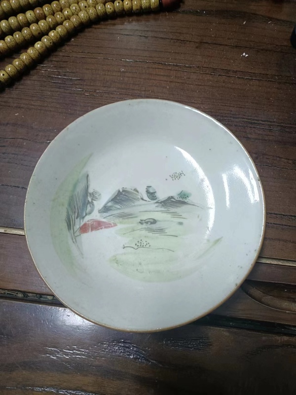 古玩陶瓷嘉慶本朝款粉彩山水紋什錦盤拍賣,當前價格2222元