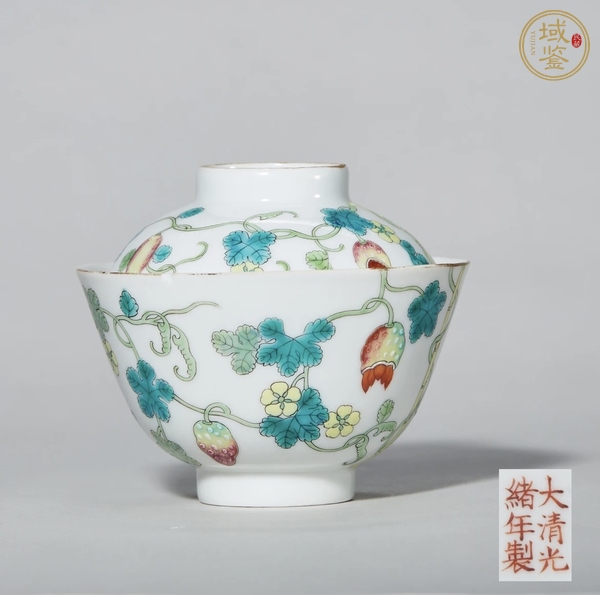 古玩陶瓷清光绪粉彩癞瓜纹盖碗真品鉴赏图