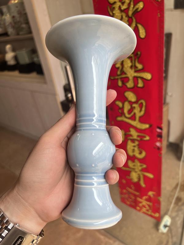 古玩陶瓷【精品立件】天藍(lán)釉弦文花觚拍賣，當(dāng)前價格6500元