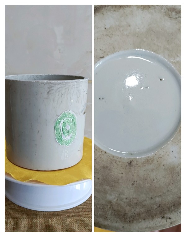 古玩陶瓷晚清民國青綠山水粉彩壺改大筆筒拍賣,當前價格298元
