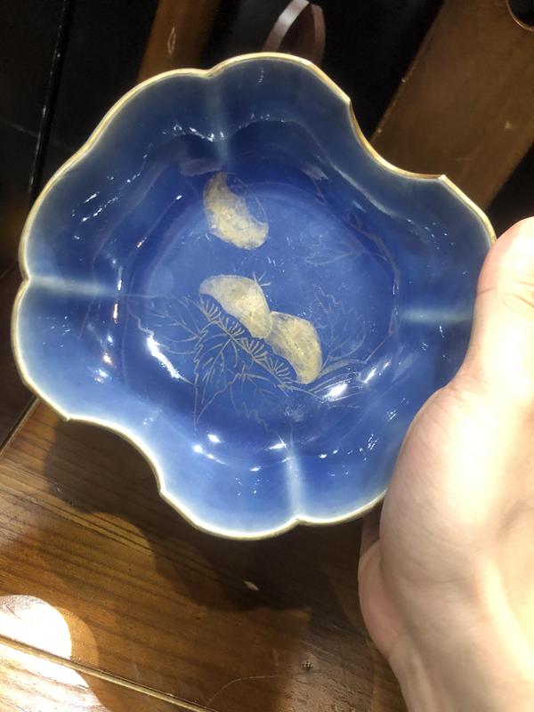 古玩陶瓷(新年放漏中)清末民初-藍釉描金-花卉紋貢碗拍賣,當前價格792元