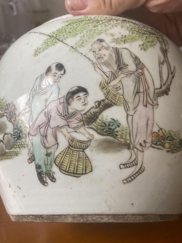 古玩陶瓷民國.粉彩漁夫嬰戲圖詩文粥罐拍賣,當前價格999元