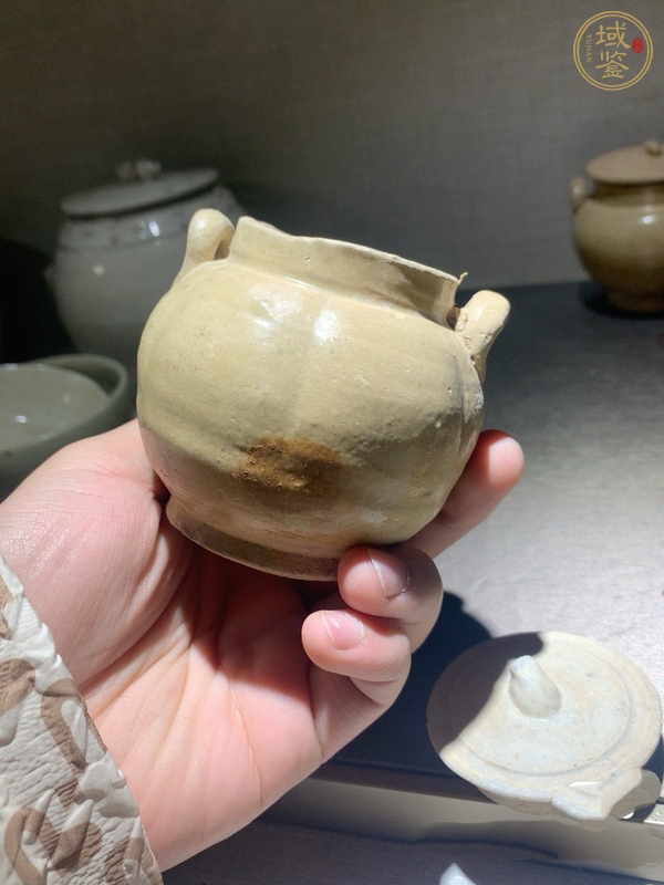 古玩陶瓷唐代·青釉雙系瓜棱蓋罐真品鑒賞圖