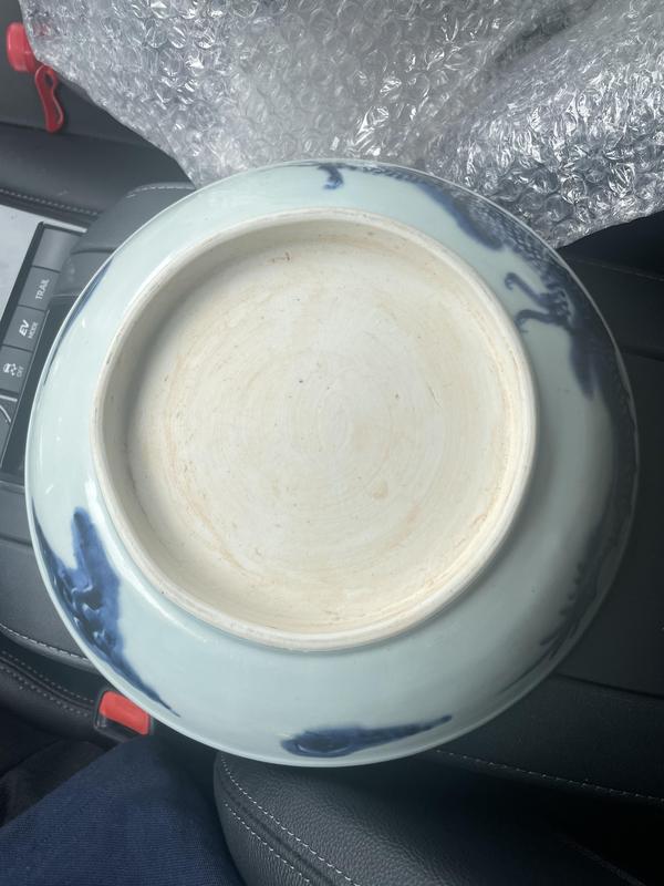 古玩陶瓷雍乾閉嘴過墻龍紋青花盤拍賣,當前價格12000元