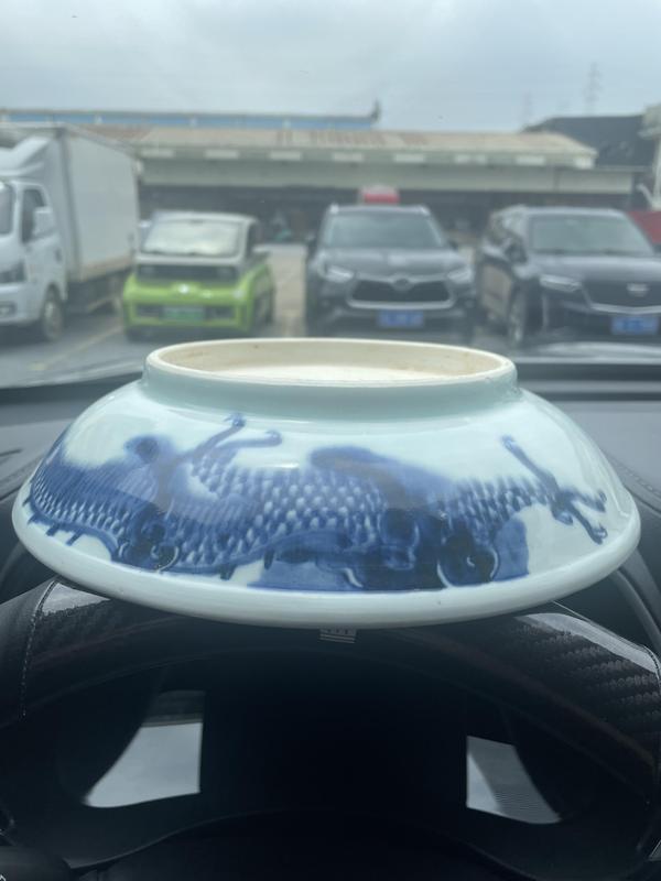 古玩陶瓷雍乾閉嘴過墻龍紋青花盤拍賣,當前價格12000元