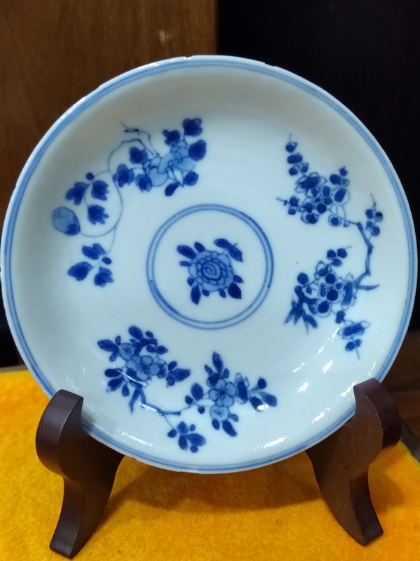 古玩陶瓷清康熙花卉紋青花盤一對拍賣,當前價格1508元