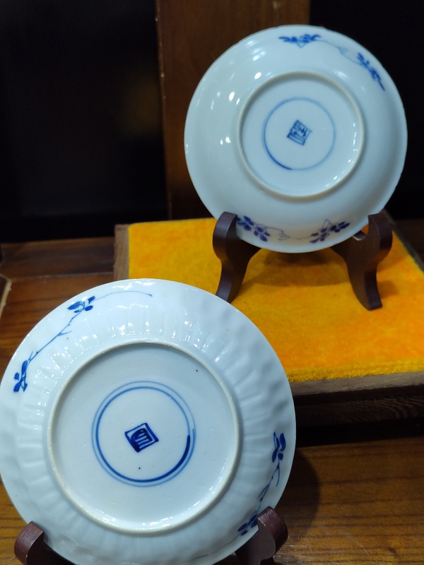 古玩陶瓷清康熙花卉紋青花盤一對拍賣,當前價格1508元