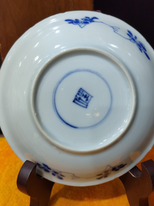 古玩陶瓷清康熙花卉紋青花盤一對拍賣,當前價格1508元
