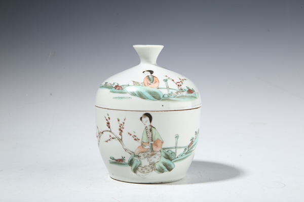 古玩陶瓷民國(guó)·淺絳彩桃花仕女紋蓋缸拍賣(mài)，當(dāng)前價(jià)格115元