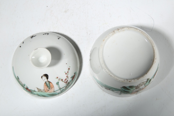 古玩陶瓷民國(guó)·淺絳彩桃花仕女紋蓋缸拍賣(mài)，當(dāng)前價(jià)格115元