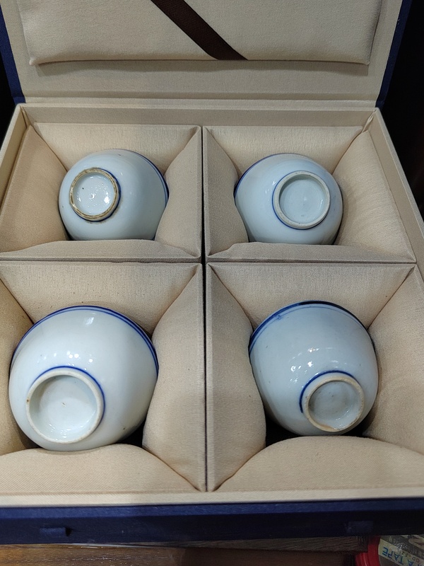 古玩陶瓷民國洋蘭青花杯一套拍賣,當前價格666元