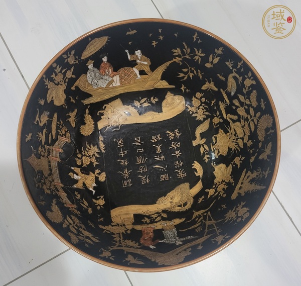 古玩陶瓷人物花卉詩(shī)紋碗真品鑒賞圖