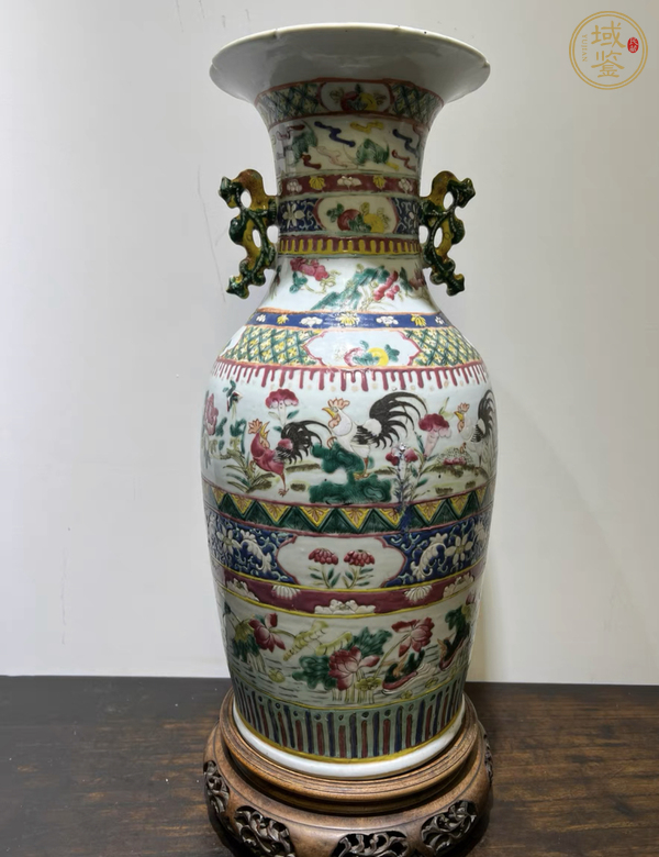 古玩瓷器粉彩大吉富贵双耳瓶真品鉴赏图