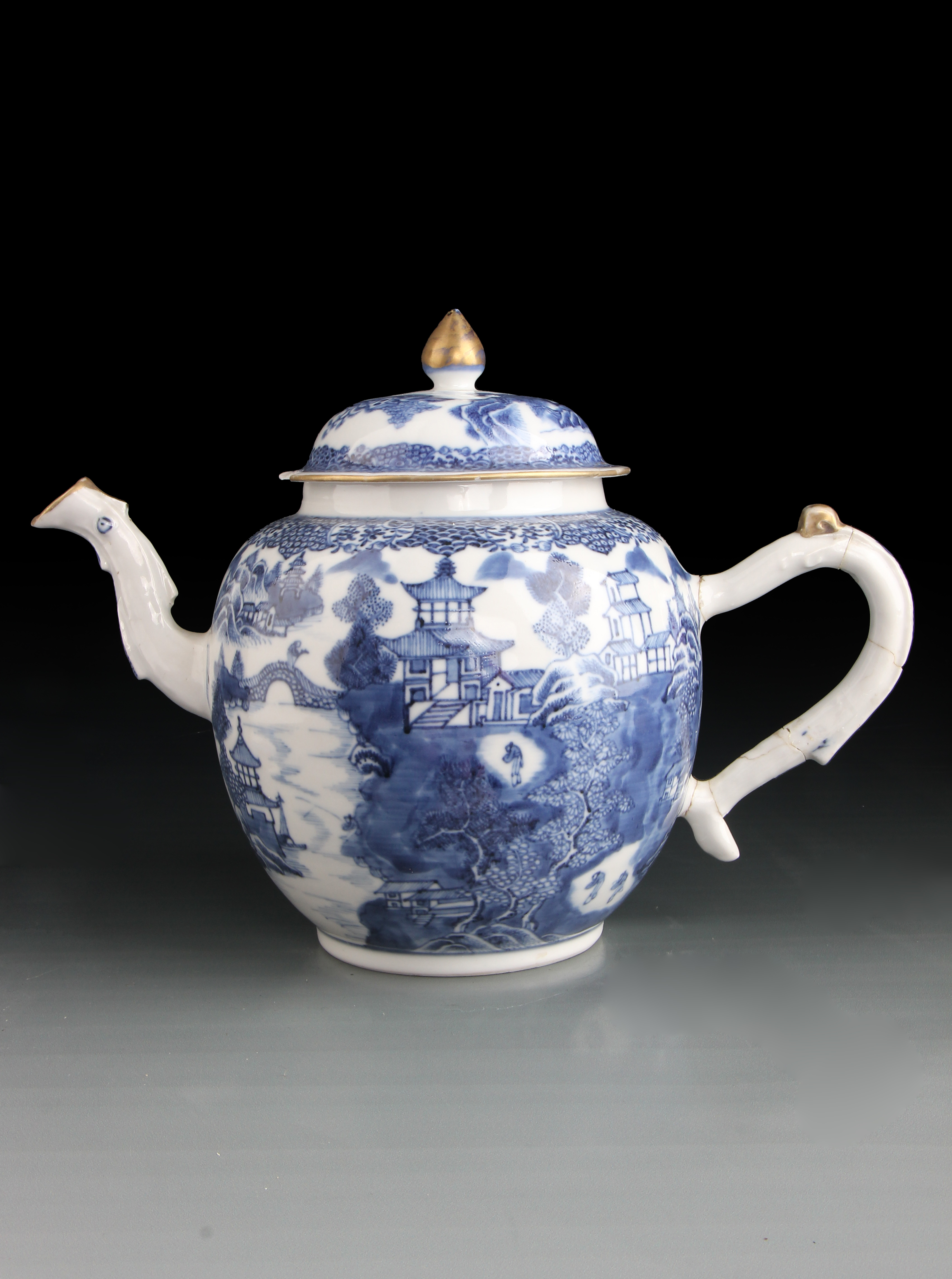 中国古董大清乾隆特大花瓶九谷燒有田烧染付 山水青花