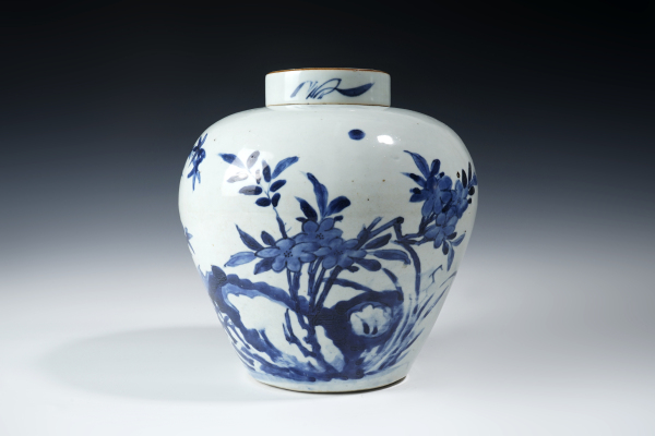 古玩陶瓷清顺治·青花花鸟纹盖罐拍卖，当前价格12112元