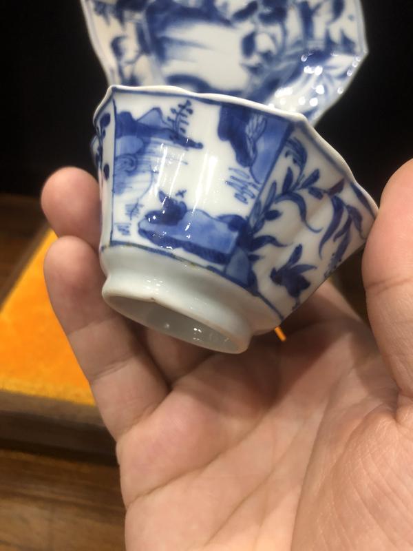 古玩陶瓷(新年放漏中)清-康熙-鴛鴦戲水青花-六方杯碟套裝拍賣,當前價格2844元