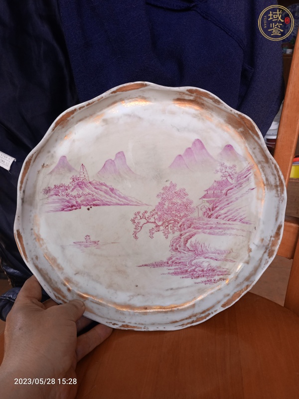 古玩瓷器清末民初胭脂红描金茶盘真品鉴赏图