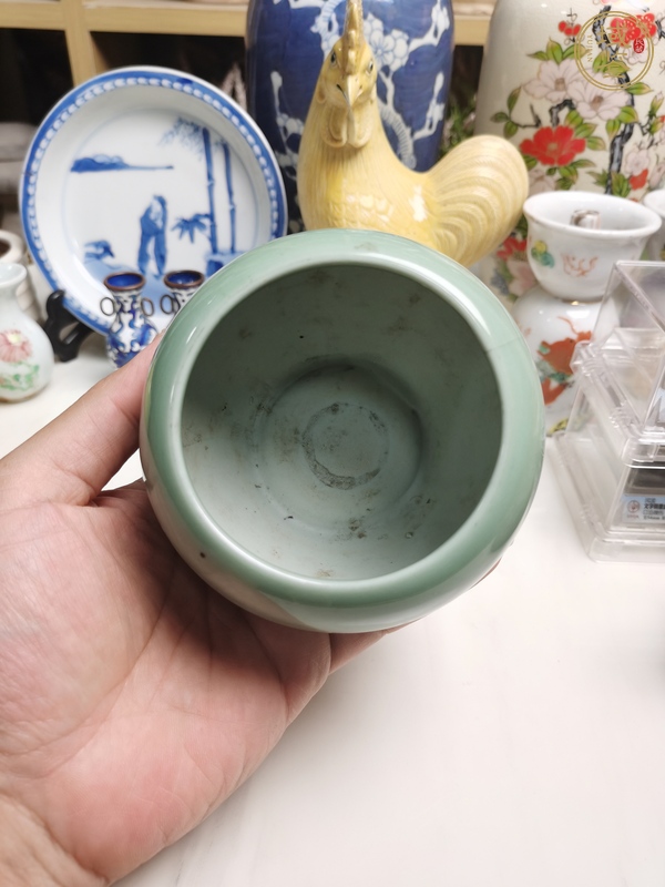 古玩陶瓷豆青釉水洗真品鑒賞圖