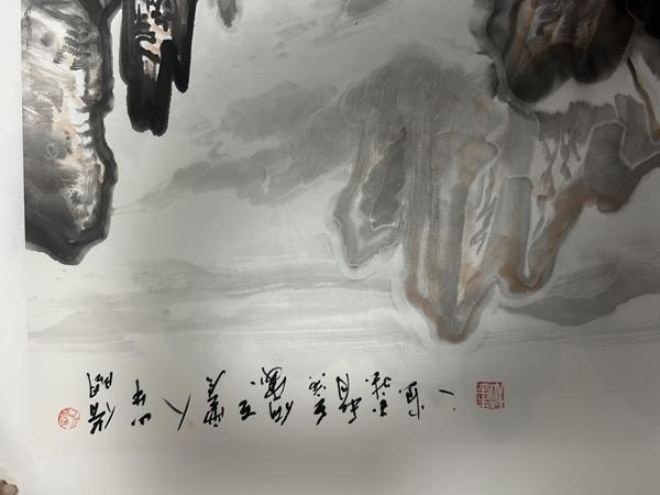 古玩字畫朱玉斌老師精品斗方山水拍賣，當(dāng)前價(jià)格450元