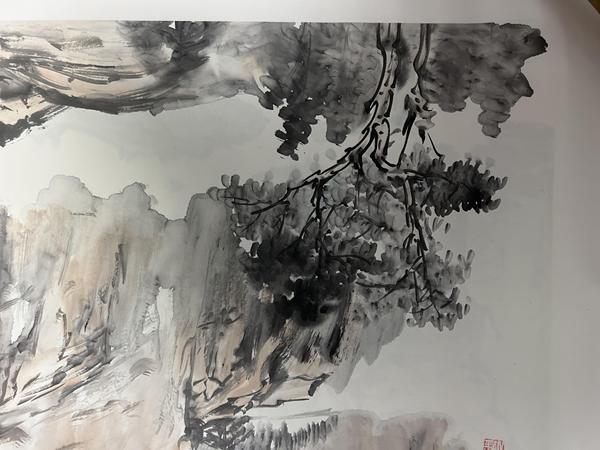 古玩字畫朱玉斌精品斗方山水拍賣,當(dāng)前價(jià)格450元