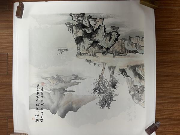 古玩字畫朱玉斌山水拍賣，當(dāng)前價(jià)格450元