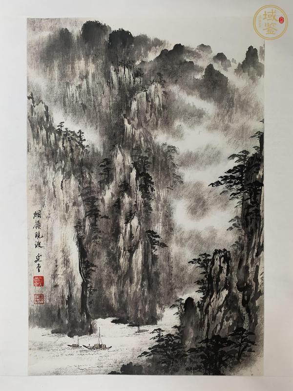 古玩字畫煙嶺曉渡真品鑒賞圖