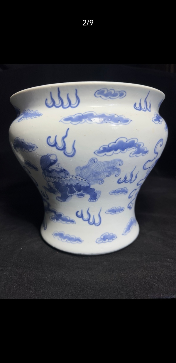 古玩陶瓷清光緒青花獅子繡球圖罐拍賣,當前價格4999元