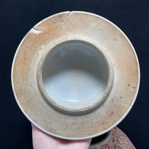 古玩陶瓷哥釉礬紅描金雙龍穿花將軍罐拍賣,當前價格8000元