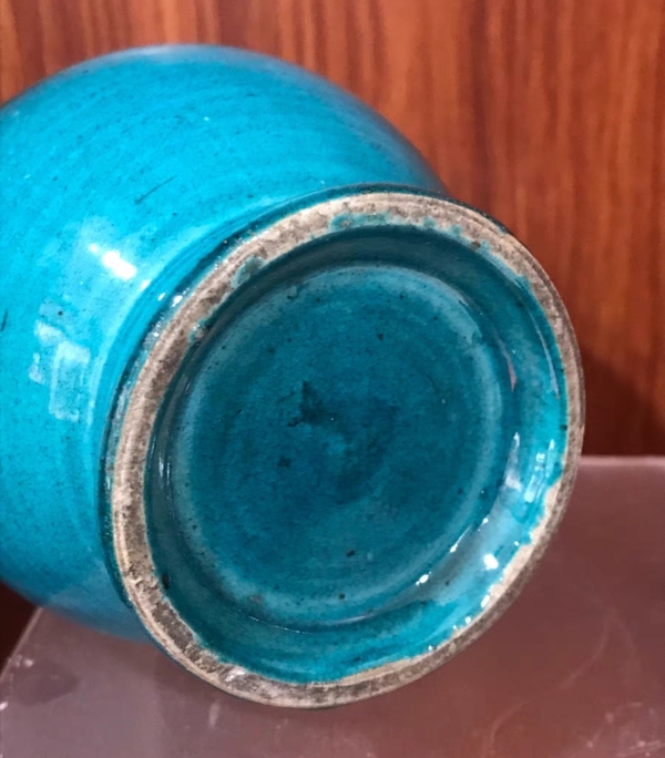 古玩陶瓷清中期孔雀藍釉鳳尾尊拍賣,當前價格3500元