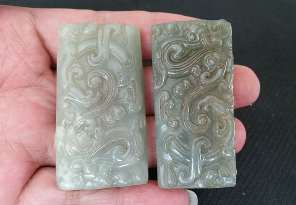 古玩玉器老和田玉龍紋勒子一對拍賣,當前價格980元