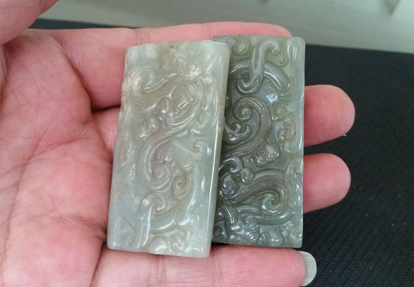 古玩玉器老和田玉龍紋勒子一對拍賣,當前價格980元