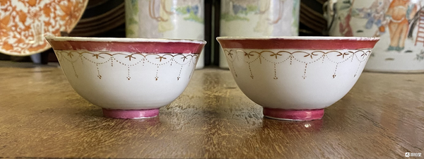 古玩陶瓷胭脂紅描金紋茶碗拍賣,當前價格688元