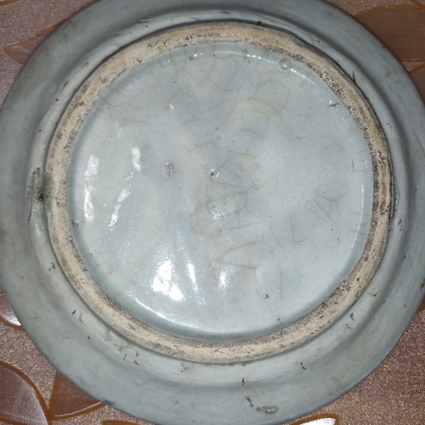 古玩陶瓷清末民國,青花提藍花紋盤拍賣,當前價格160元