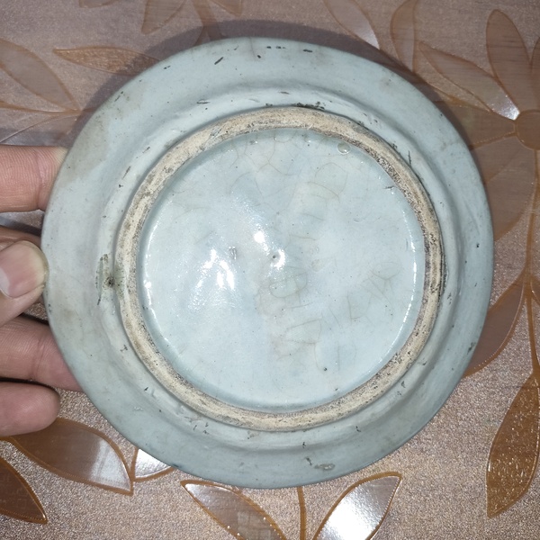 古玩陶瓷清末民國,青花提藍花紋盤拍賣,當前價格160元
