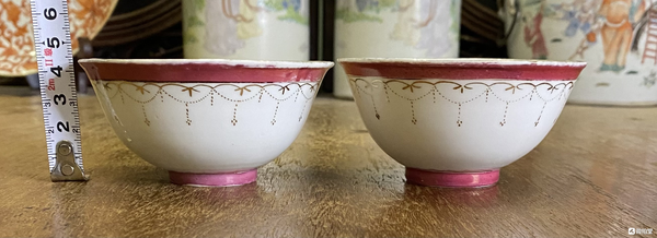 古玩陶瓷胭脂紅描金紋茶碗拍賣,當前價格688元