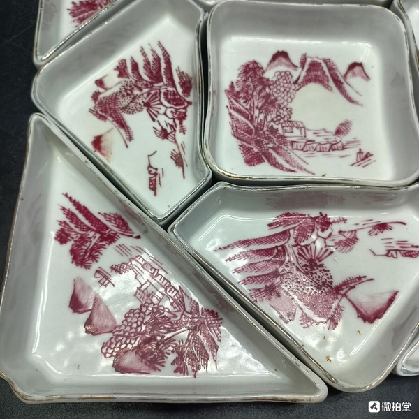 古玩陶瓷胭脂紅山水九子攢盤拍賣,當前價格4999元