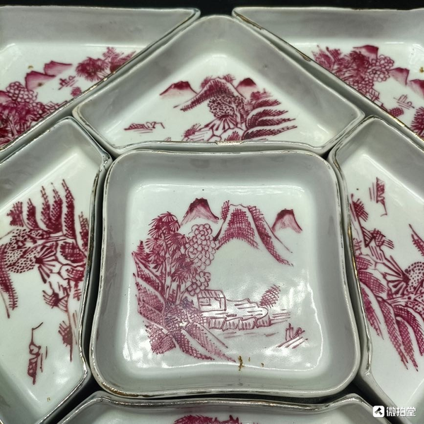 古玩陶瓷胭脂紅山水九子攢盤拍賣,當前價格4999元