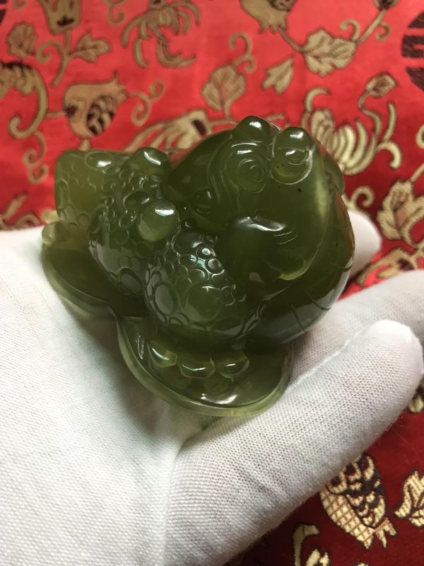 古玩玉器岫玉金蟾把件拍賣，當前價格800元