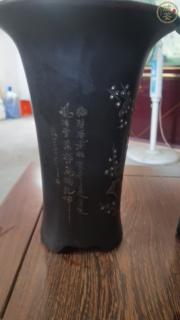 古玩陶瓷80.90年代紫砂刻畫梅花詩文花觚拍賣,當(dāng)前價格999元