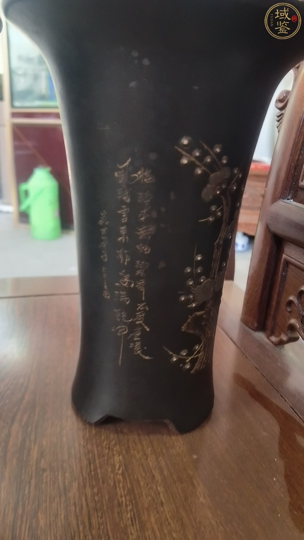 古玩陶瓷80.90年代紫砂刻畫梅花詩文花觚拍賣,當(dāng)前價格999元