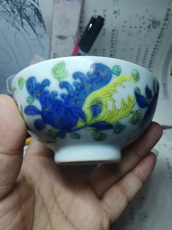 古玩陶瓷【道光精品】清道光細路青花粉彩描金三多紋杯拍賣，當前價格1388元