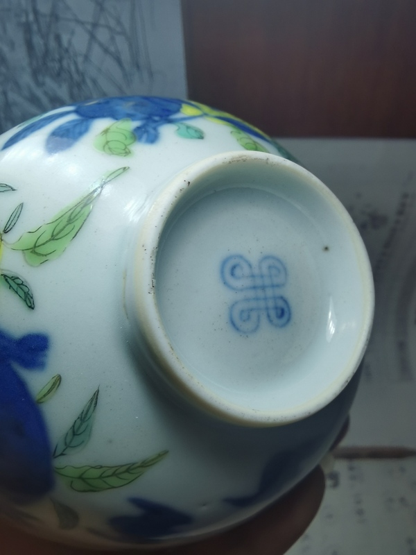 古玩陶瓷【道光精品】清道光細(xì)路青花粉彩描金三多紋杯拍賣，當(dāng)前價(jià)格1388元