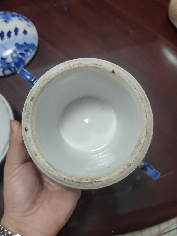 古玩陶瓷乾隆樓臺亭閣山水紋青花高足暖鍋拍賣,當前價格33000元