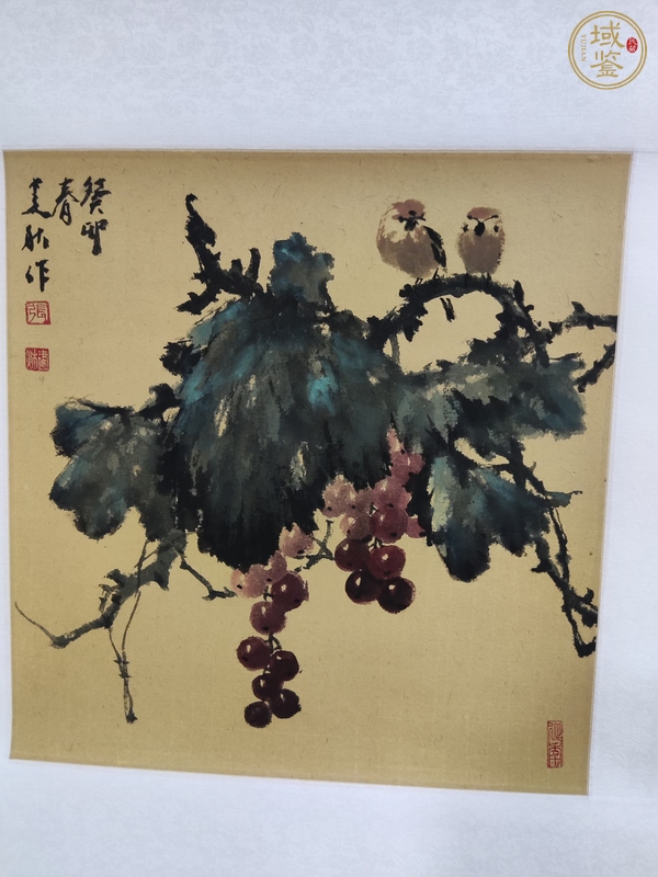 古玩字畫葡萄雙鳥真品鑒賞圖