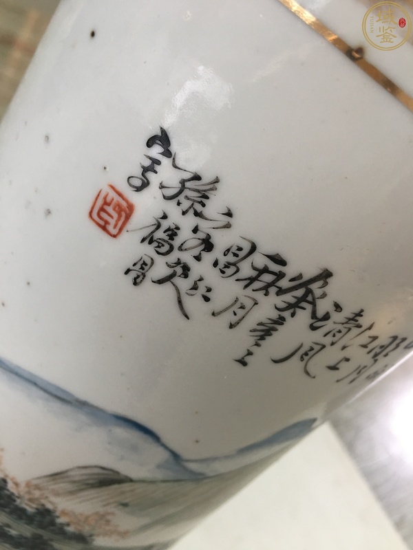 古玩陶瓷淺絳彩山水紋風景帽筒拍賣,當前價格6800元