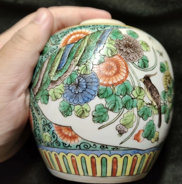 古玩陶瓷【精品】清光緒·五彩山水高仕花鳥紋蓋罐拍賣,當前價格6600元