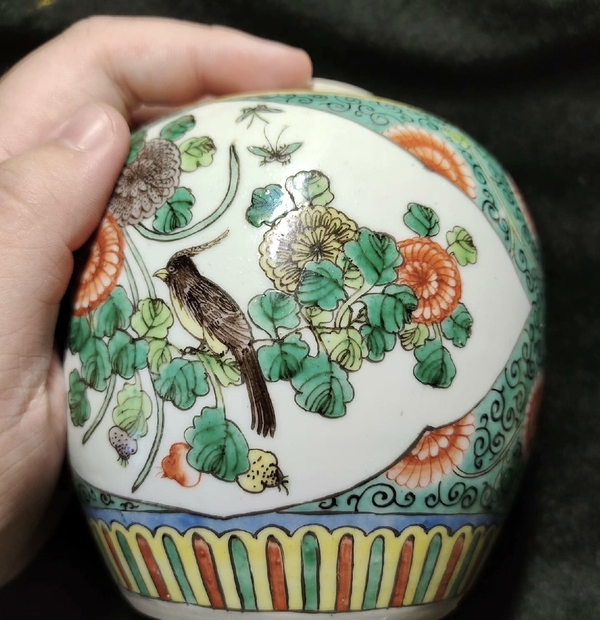 古玩陶瓷【精品】清光緒·五彩山水高仕花鳥紋蓋罐拍賣,當前價格6600元